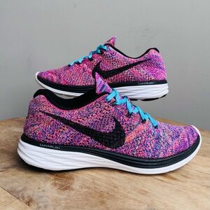 Nike Flyknit Lunar 3 Pink Purple Womens Size 8 Multicolor Athletic Shoes 2015
